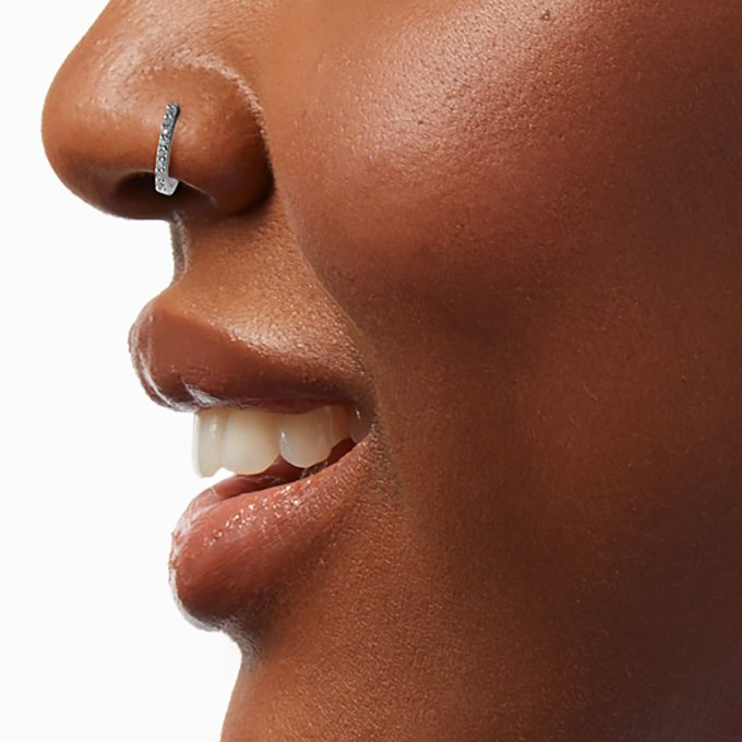 22G Sterling Silver Cubic Zirconia Pavé Nose Hoop