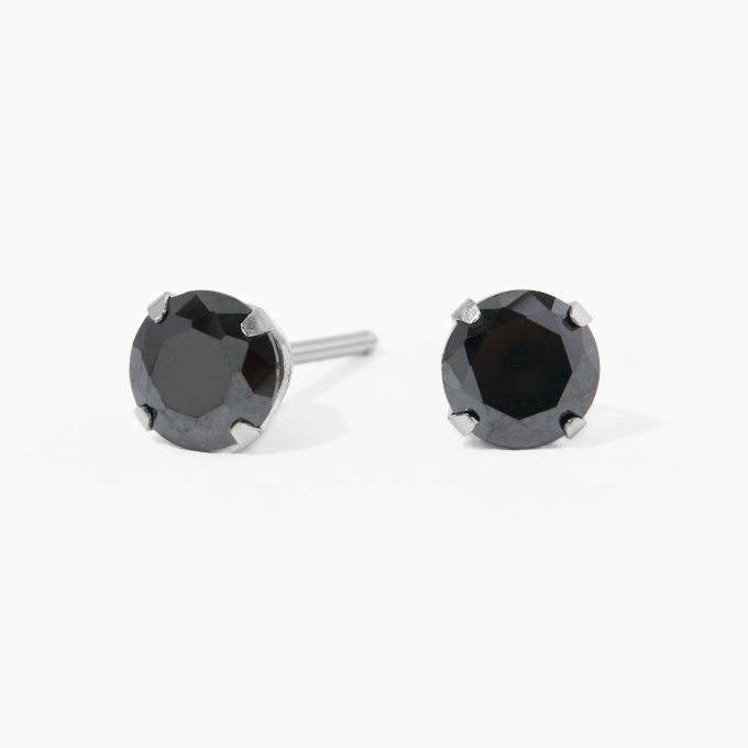 Stainless Steel 5mm Black Cubic Zirconia Studs Ear Piercing Kit with Ear Care Solution