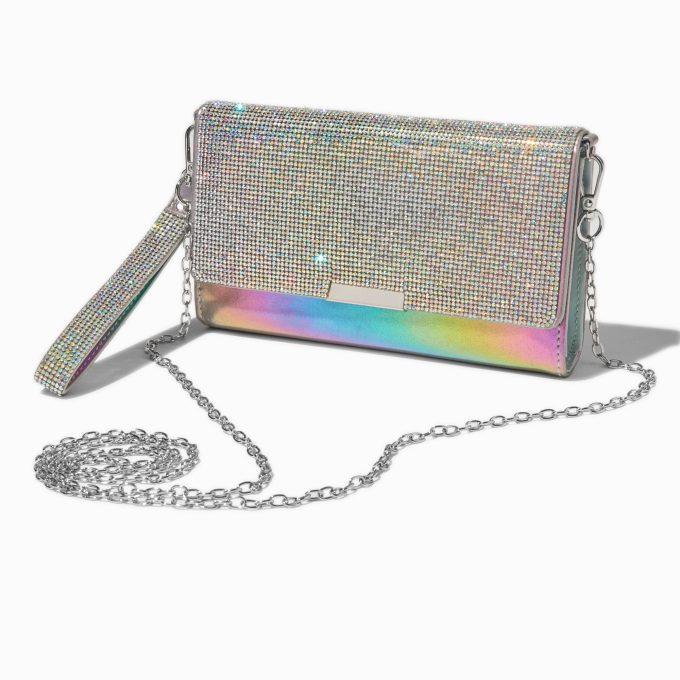 Holographic Crystal Crossbody Wristlet Wallet