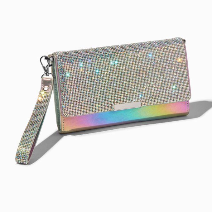 Holographic Crystal Crossbody Wristlet Wallet