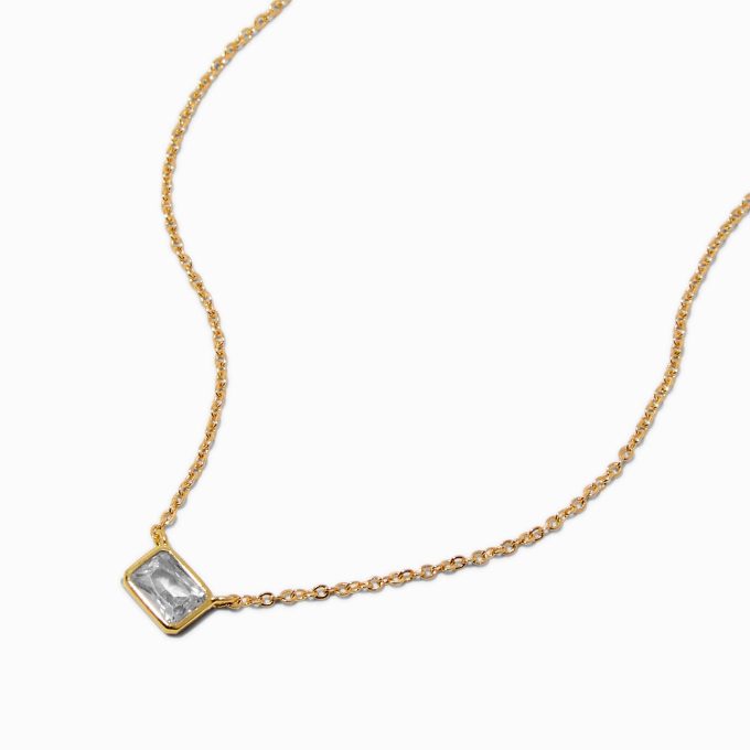 Gold-tone Cubic Zirconia Rectangular Pendant Necklace