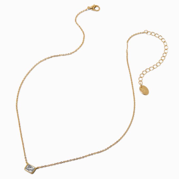 Gold-tone Cubic Zirconia Rectangular Pendant Necklace