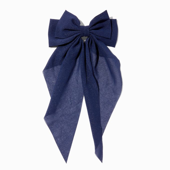 Navy Blue Long Tail Hair Bow Clip