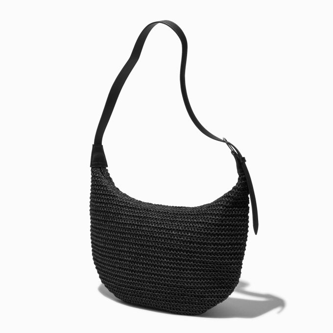 Black Crochet Slouchy Shoulder Bag