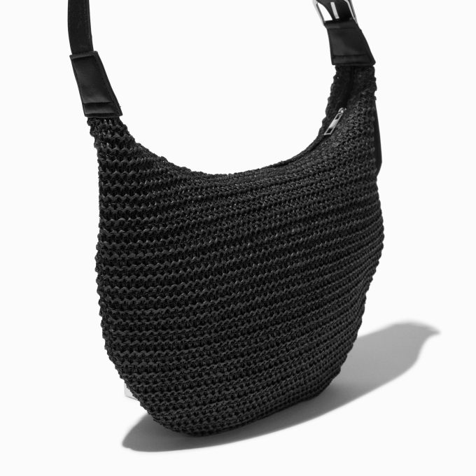 Black Crochet Slouchy Shoulder Bag