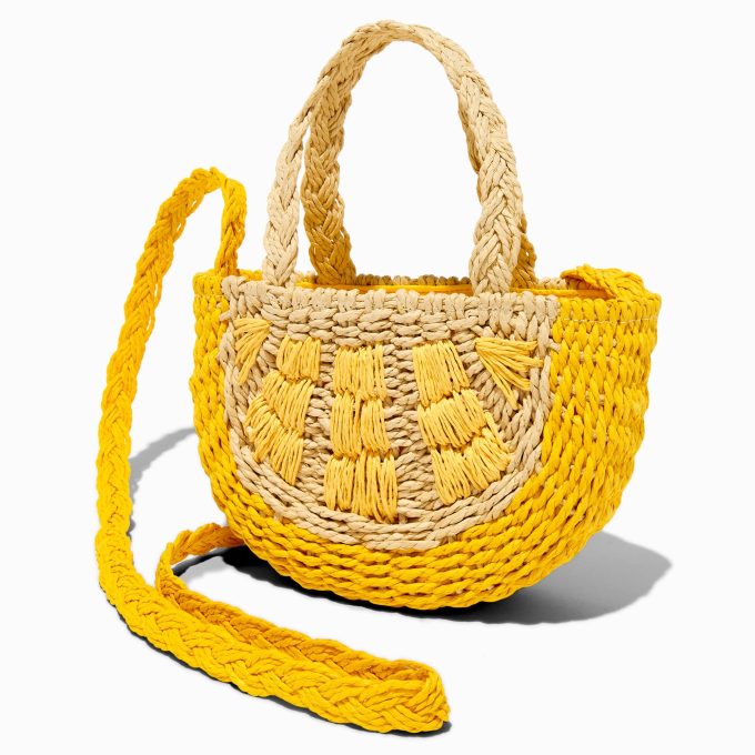 Lemon Woven Crossbody Bag