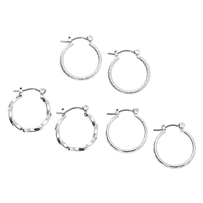 Silver-tone Thick Textured 20mm Hoop Earrings - 3 Pack