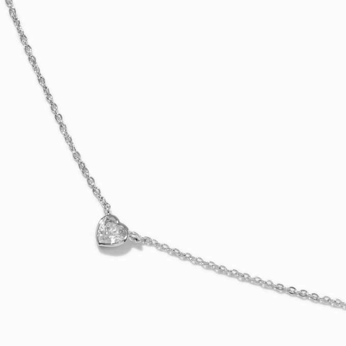 Silver-tone Cubic Zirconia Heart Pendant Necklace