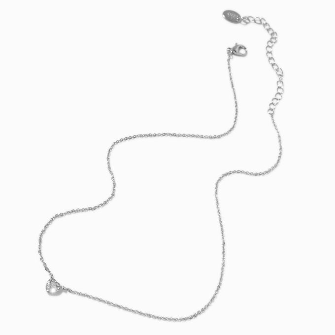 Silver-tone Cubic Zirconia Heart Pendant Necklace