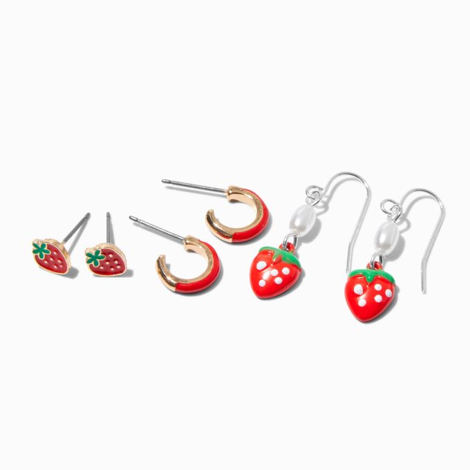 Red Strawberries Earring Stackables Set - 3 Pack