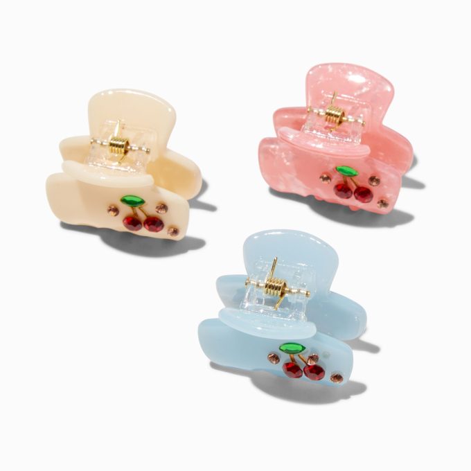 Rhinestone Cherry Iridescent Mini Hair Claws - 3 Pack