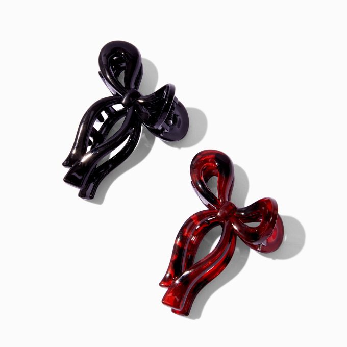 Black & Tortoiseshell Bow Hair Claws - 2 Pack