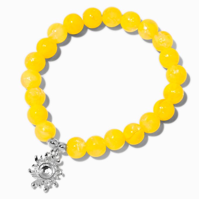 Sun Charm Yellow Beaded Stretch Bracelet