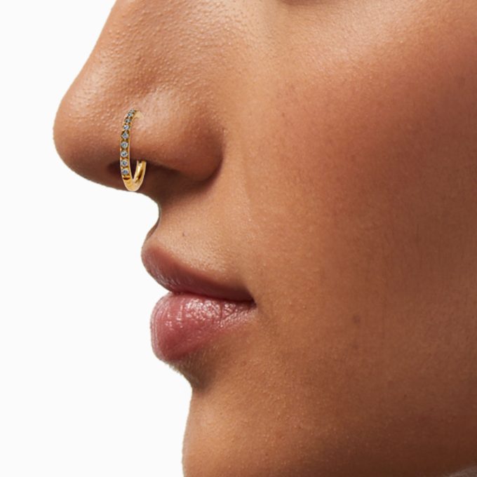 16G Gold-tone Titanium Crystal Nose Ring