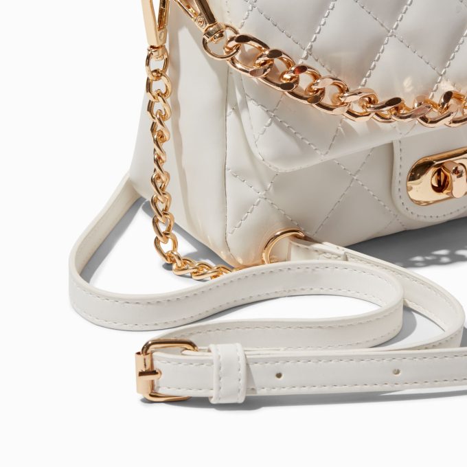 Quilted White Dual Strap Crossbody Bag