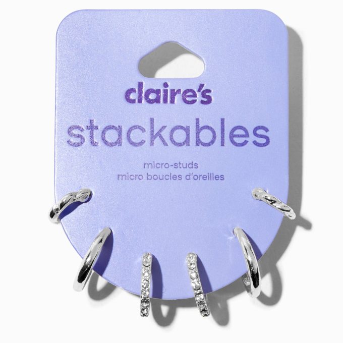 Silver-tone Graduated Embellished Huggie Hoop Earring Stackables Set - 3 Pack