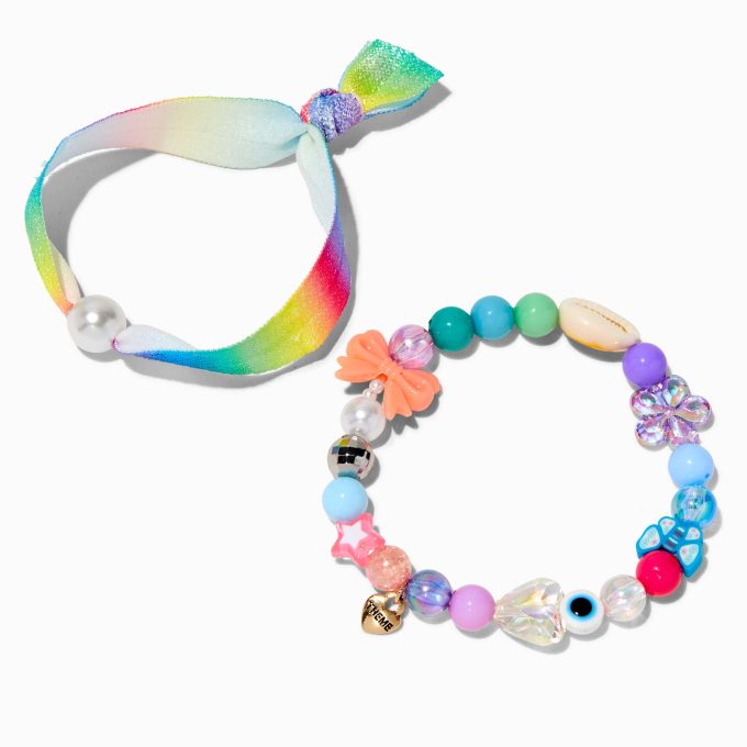 T H E M E x Claire's Beaded Mixed Media Bracelet Set - 2 Pack