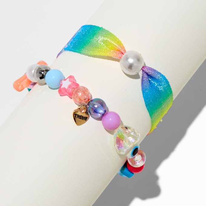 T H E M E x Claire's Beaded Mixed Media Bracelet Set - 2 Pack