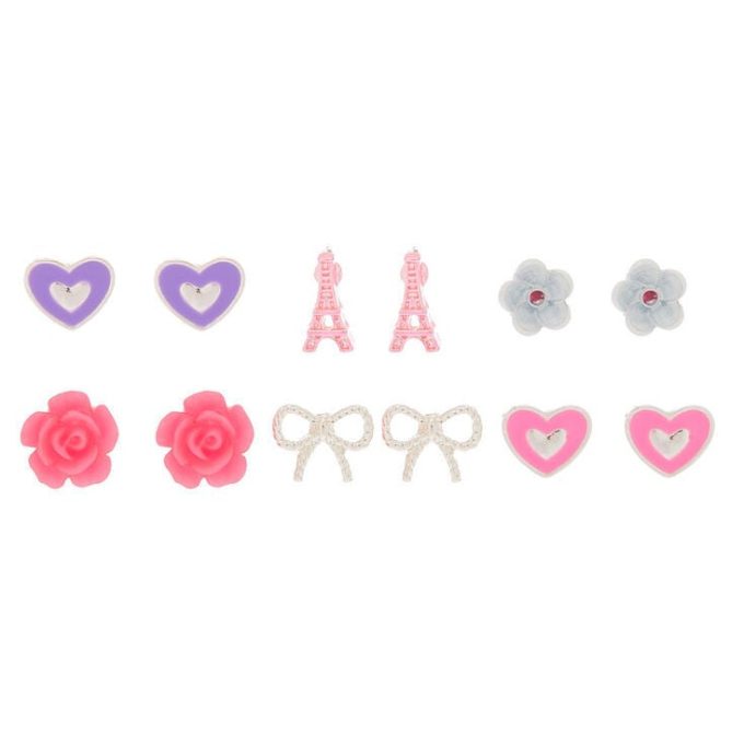 Pink Parisian Love Stud Earrings - 6 Pack