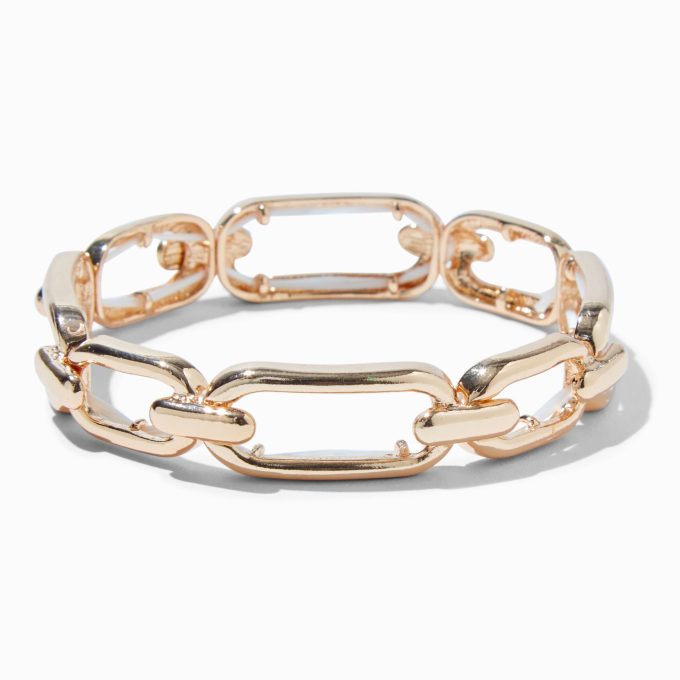 Gold-tone Rectangular Chain Link Stretch Bracelet