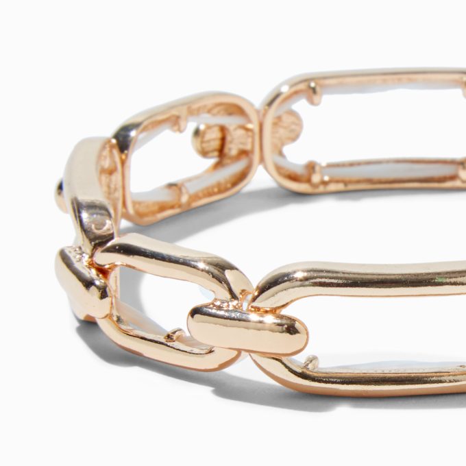 Gold-tone Rectangular Chain Link Stretch Bracelet