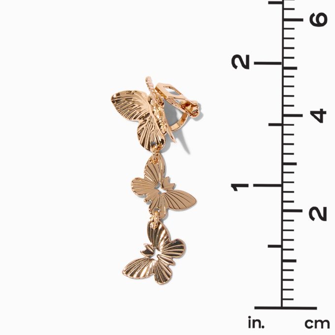 Gold 1.5" Butterfly Clip-On Drop Earrings