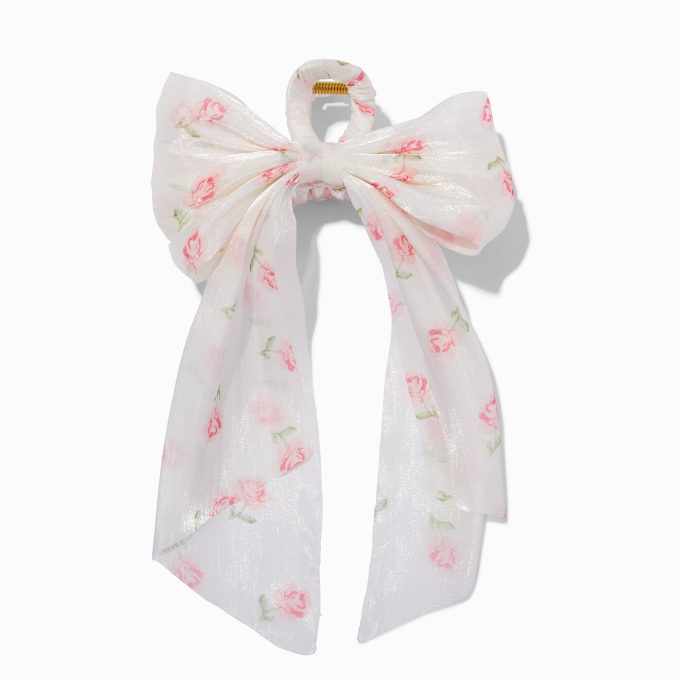 Pink Floral Organza Bow Hair Claw