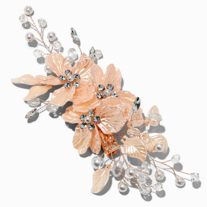 Pearl, Crystal, & Pink Flower Spray Hair Barrette