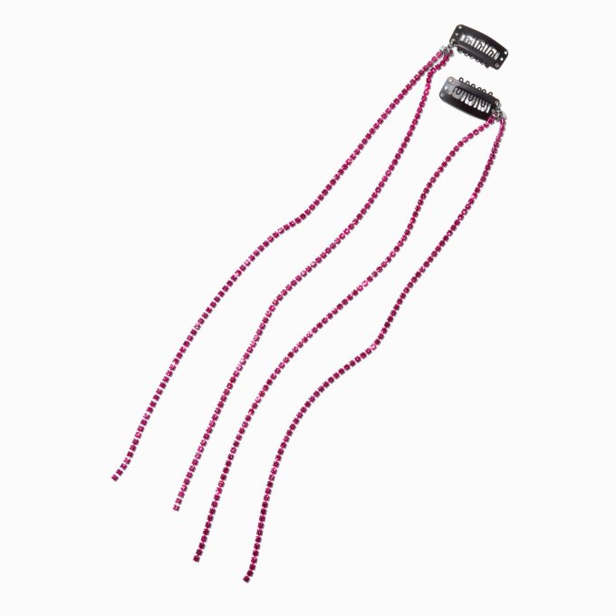 Pink Rhinestone Faux Hair Clip In Extensions - 2 Pack