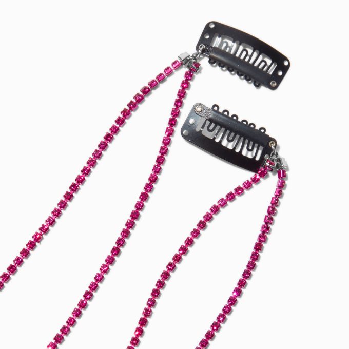 Pink Rhinestone Faux Hair Clip In Extensions - 2 Pack