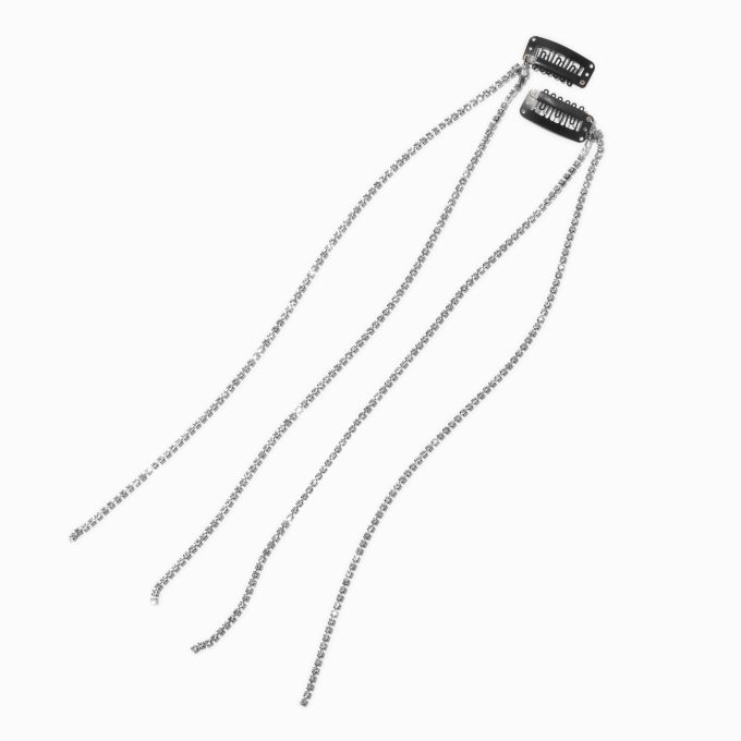 Silver Rhinestone Faux Hair Clip In Extensions - 2 Pack