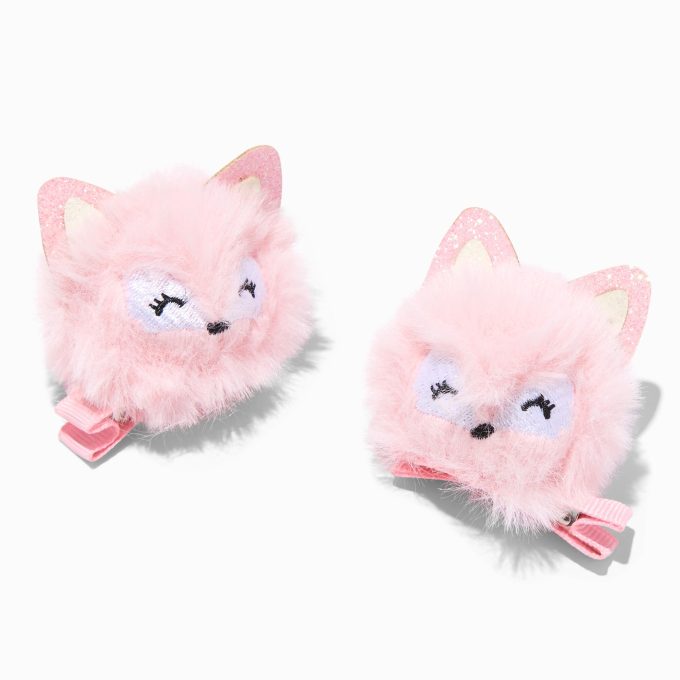 Claire's Club Fox Pom Pom Hair Clips - 2 Pack