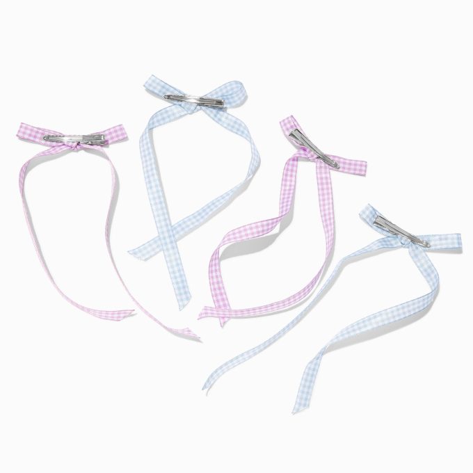 Claire's Club Pastel Gingham Hair Bow Clips - 4 Pack