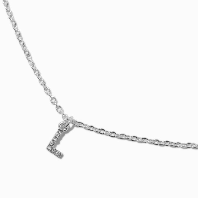 Silver-tone Crystal Block Letter Initial Pendant Necklace - L