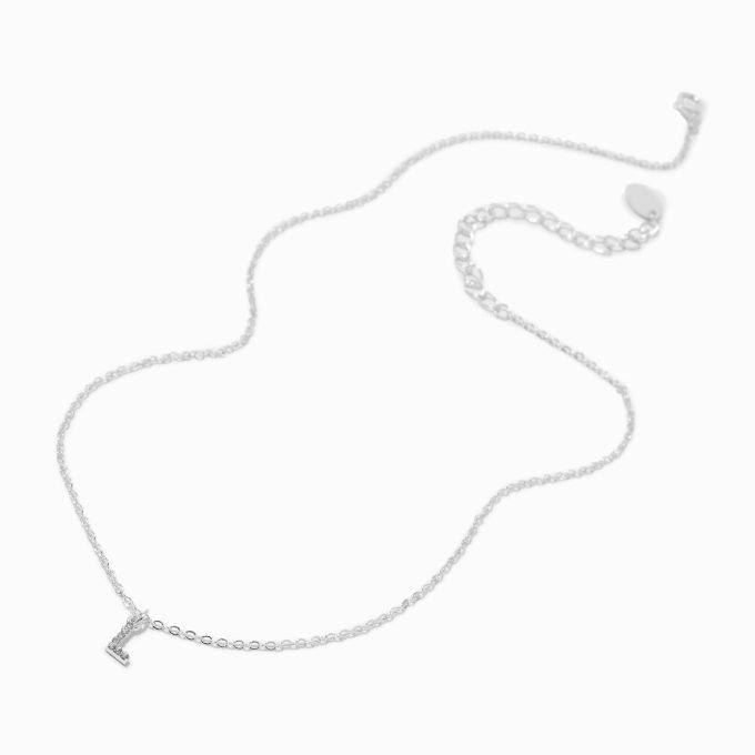 Silver-tone Crystal Block Letter Initial Pendant Necklace - L