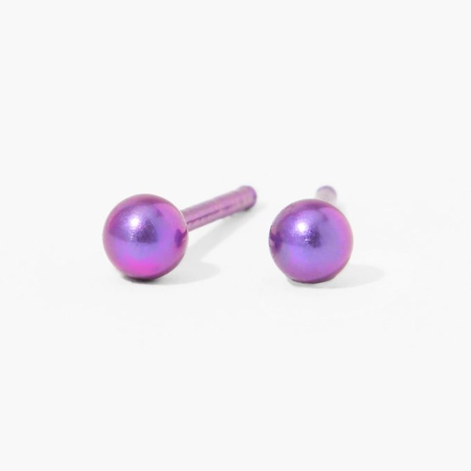 Titanium 3mm Purple Ball Studs Ear Piercing Kit with Ear Care Solution