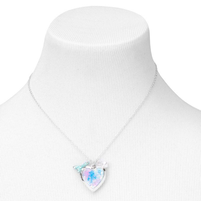 Silver Mermaid Heart Locket Pendant Necklace