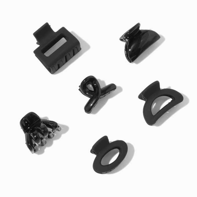 Black Matte & Glossy Mixed Mini Hair Claws - 6 Pack
