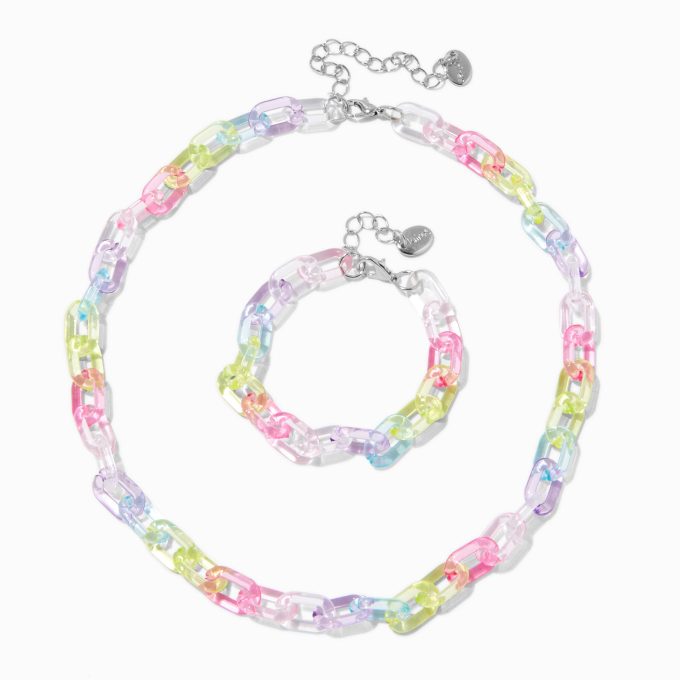 Claire's Club Rainbow Acrylic Chunky Chainlink Jewelry Set - 2 Pack