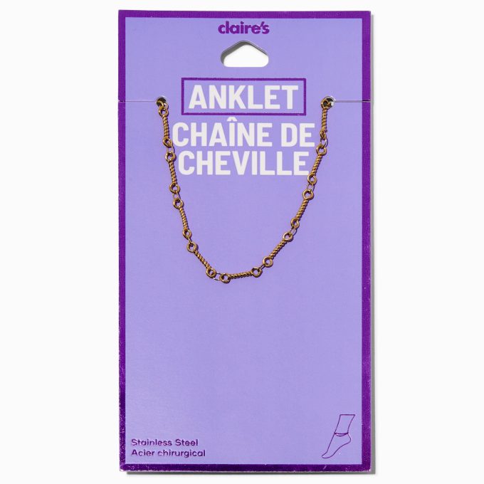 Gold-tone Stainless Steel Notched Chain Anklet