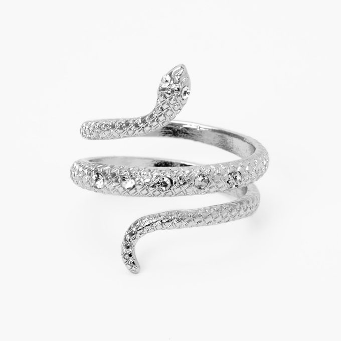 Silver-tone Crystal Textured Snake Wrap Ring