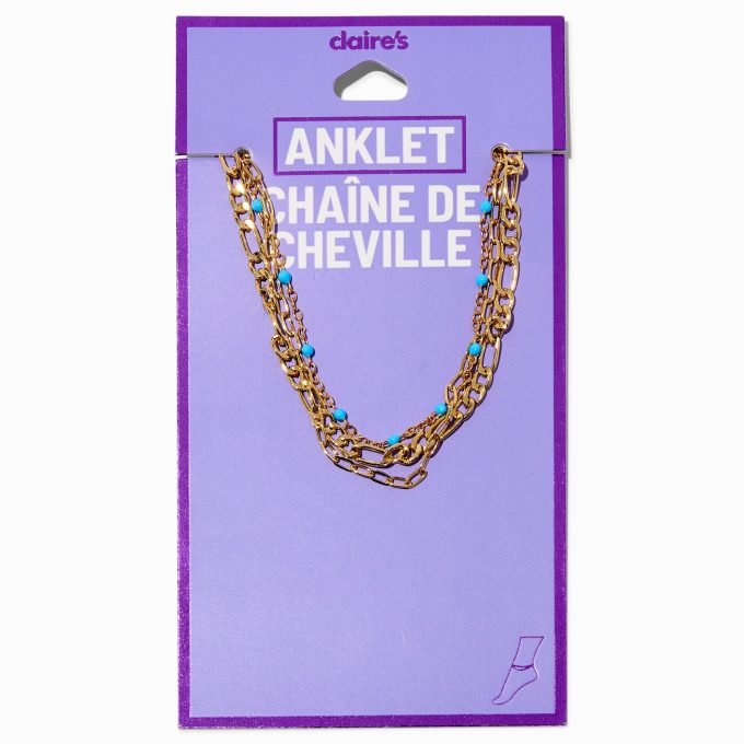 Gold-tone Turquoise Multi-Strand Chain Anklet