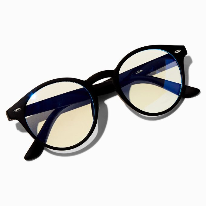 Solar Blue Light Reducing Round Retro Clear Lens Black Frames