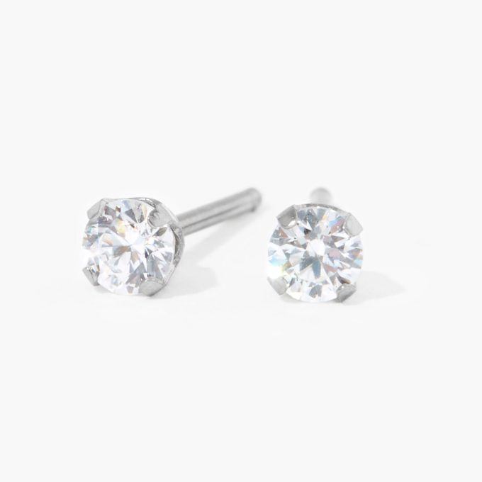Stainless Steel 3mm Cubic Zirconia Studs Ear Piercing Kit with Ear Care Solution