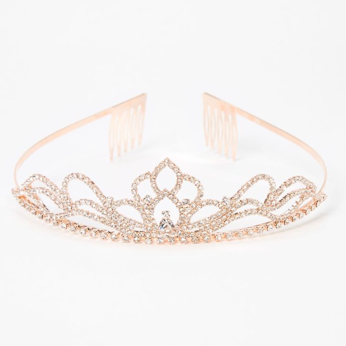 Rose Gold Rhinestone Lotus Flower Mini Tiara