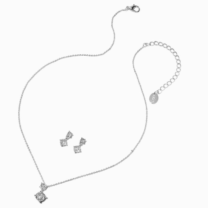 Silver-tone Cubic Zirconia Basic Round Jewelry Set - 2 Pack
