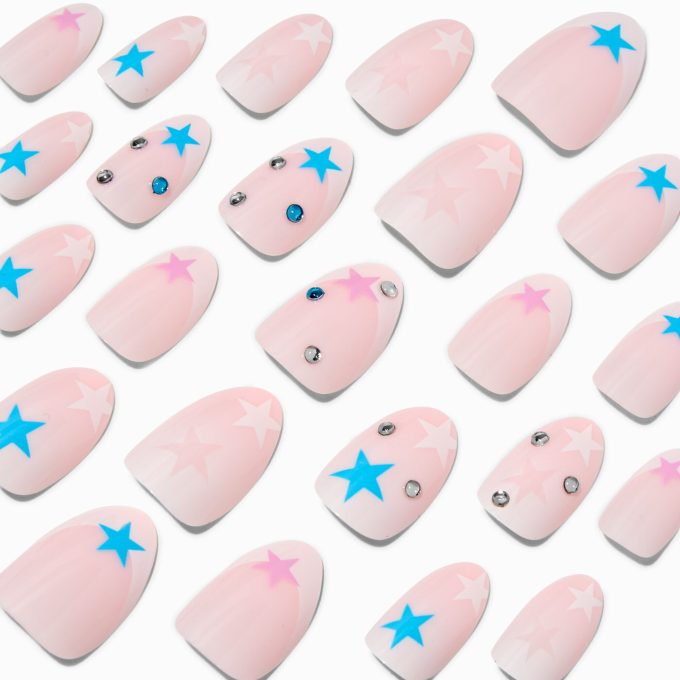Multicolored Star Gem Stiletto Vegan Faux Nail Set - 24 Pack