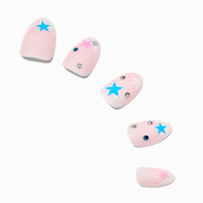 Multicolored Star Gem Stiletto Vegan Faux Nail Set - 24 Pack