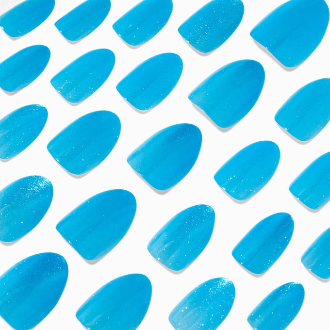 Blue Glitter Gel Almond Vegan Faux Nail Set - 24 Pack