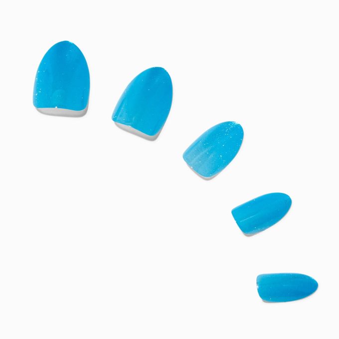 Blue Glitter Gel Almond Vegan Faux Nail Set - 24 Pack